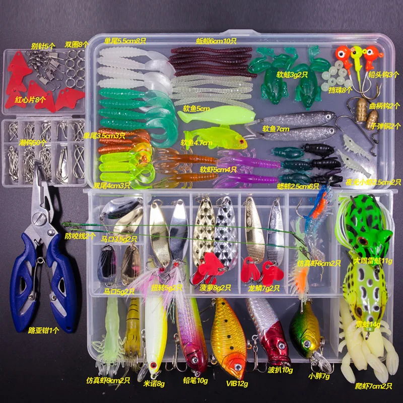 Mixed Fishing Lure Set Soft and Hard Bait Kit Minnow Metal Jig Spoon Tackle  Accessories with Box for Bass Pike Crank Lure Set