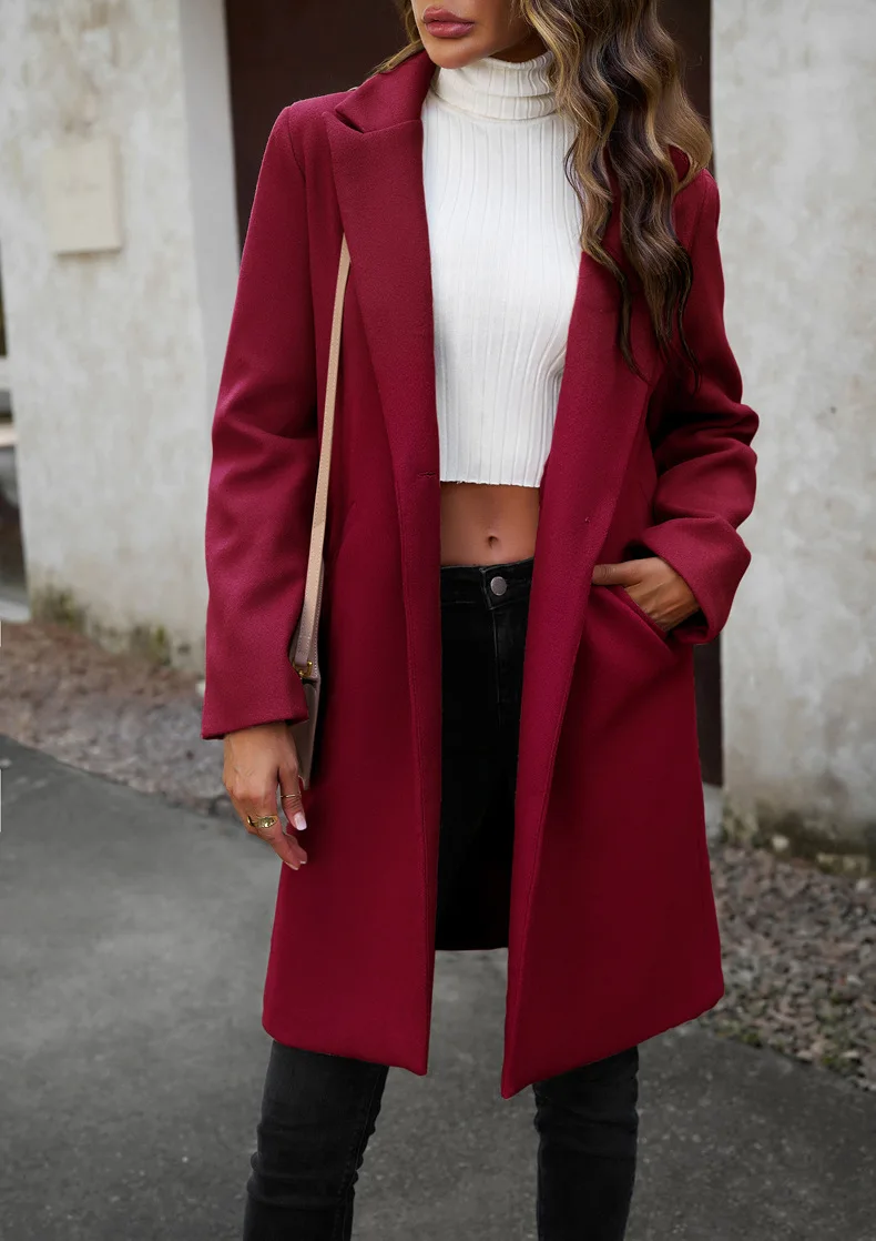 Tesco Autumn Winter Women Elegant Long Sleeve Coat With Pockets Solid Color Lapel Warm Long Windbreaker Overcoat blazer mujer