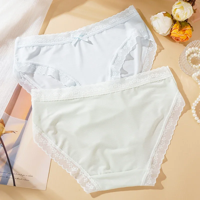 3PCS Womens Lace Low Waist Briefs - Sexy Quick Drying Seamless Underwear