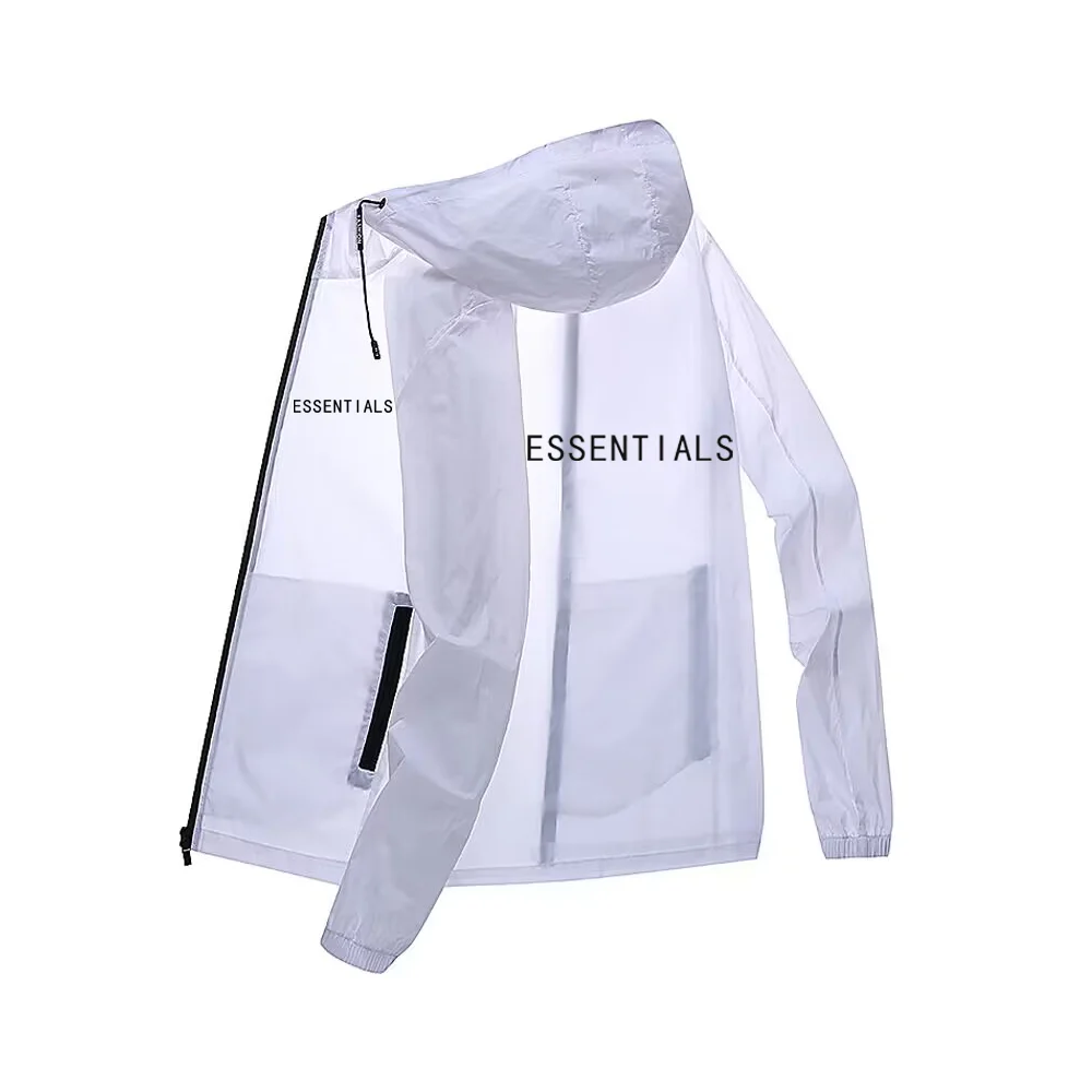 2023 ESSENTIALS 남성용 아이스 실크 M-4XL 재킷, 얇은 낚시 외투, 햇빛 차단 재킷, 남성 자외선 차단 외투, 여름 패션