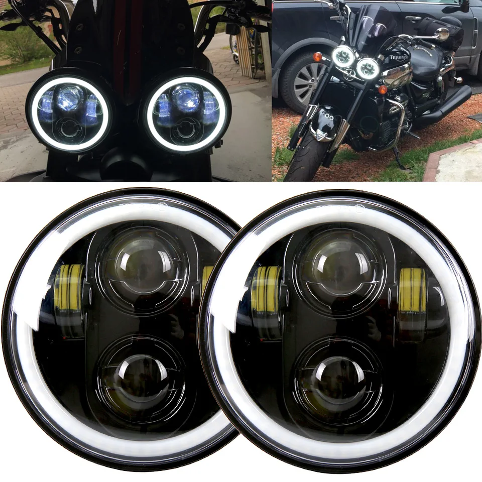 2X Black 5.75" LED Headlight Halo For Speed/Street Triple Thunderbird Rocket3 EB