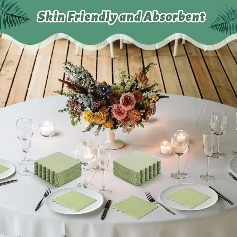 Scalloped Cocktail Napkins Disposable Paper Tissue 50PCS