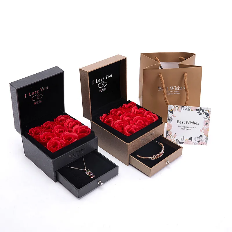 Unfade flower rose Jewelry Display Box Women Earrings Necklace package Case For Valentine's Christmas Gift Mother girlfriend