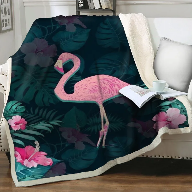 

Flamingo 3D Print Fleece Blankets For Beds Sofa Fashion Floral Bedspreads Sherpa Plush Throw Blanket Soft Warm Thick Quilt Cover