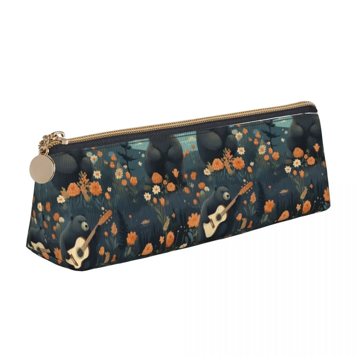 

Beaver Music Triangle Pencil Case daisy plant Fashion Zipper Pencil Box Teens Back to School Leather Pen Bag