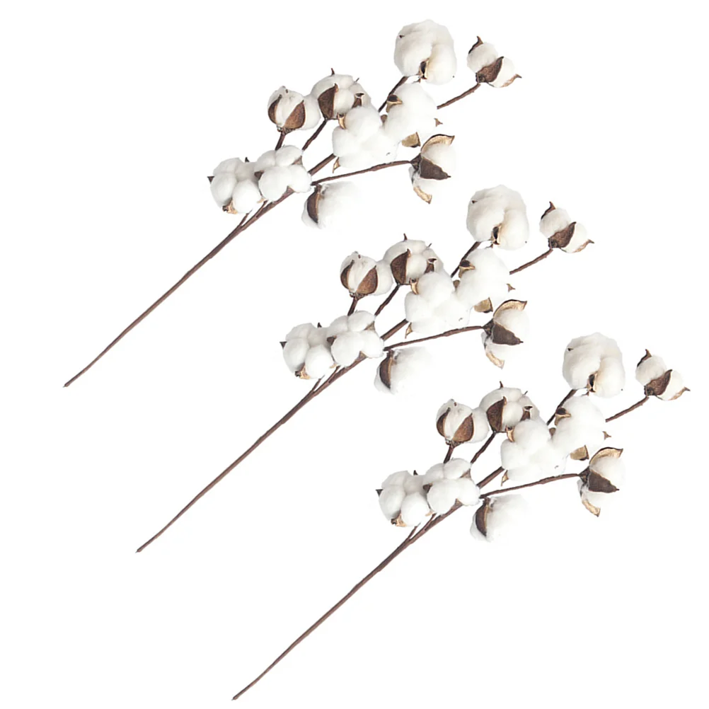 

10 Natural Dried Cotton Stem Farmhouse Style Artificial Flower Filler Rustic Cotton Branch for DIY Wedding Home Party