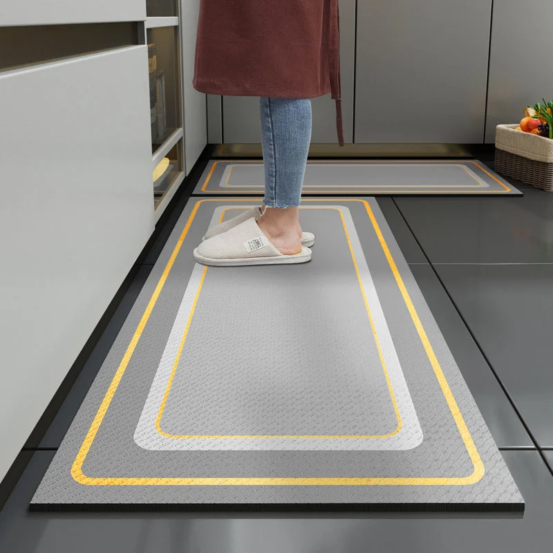

Leather Thick Kitchen Floor Rugs Non-Slip Oil-Proof Waterproof Dirt-Resistant Foot Mat Leather Washable Wipeable PVC Carpet