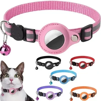 Anti-Lost Cat Collar for Airtag GPS Tracker Protective Case With Bell Reflective Cats Necklace Kitten Accesories Pet Products 1