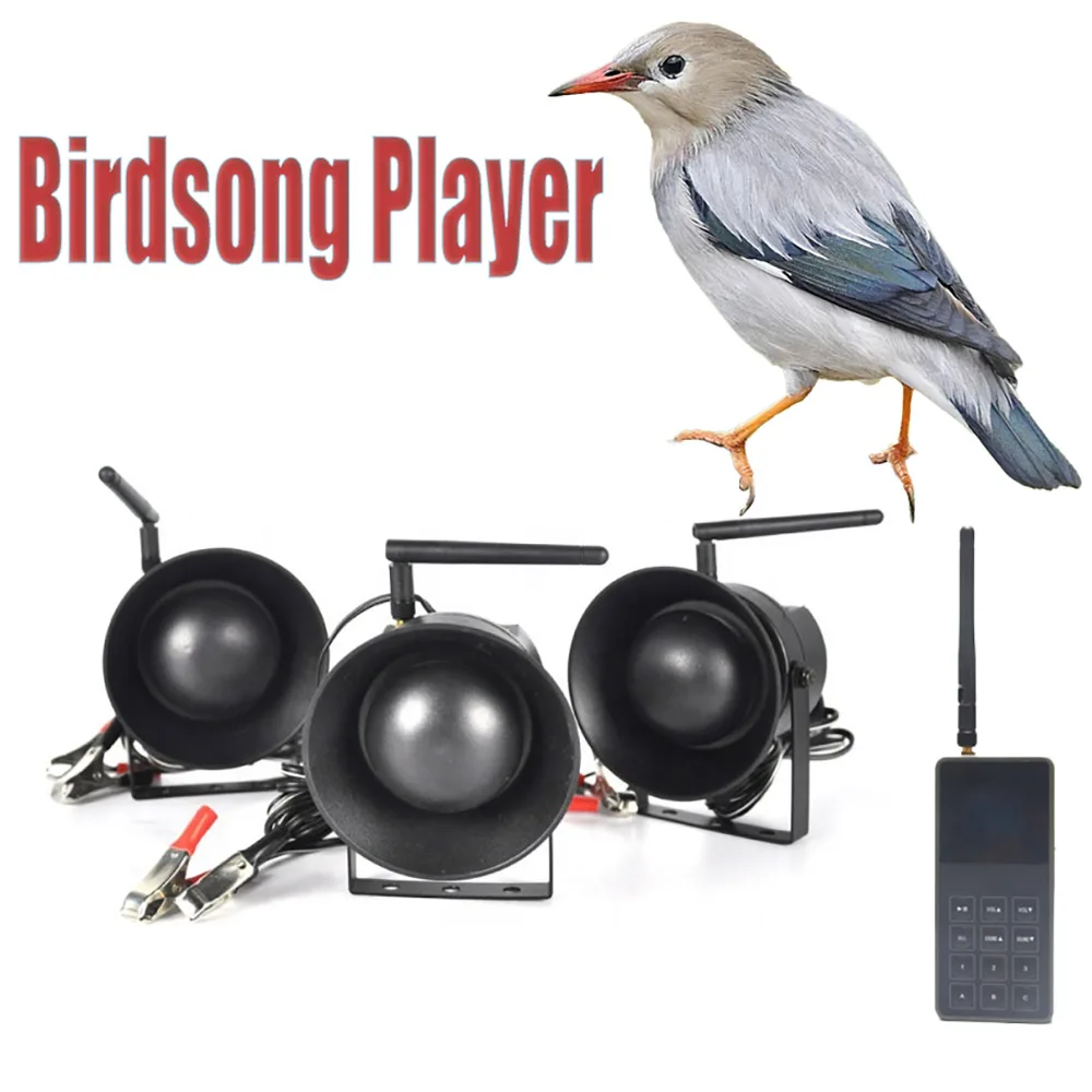 

Outdoor Electronic Bird Songs Mp3 Players 3 Hotkeys Farm Bird Sound Decoy Birdsong Device with 50W Three Speakers Remote Control