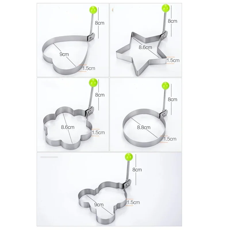 Stainless Steel 5 Style Fried Egg Pancake Shaper Omelette Mold Mould Frying Egg Cooking Tools Kitchen Accessories Gadget Rings