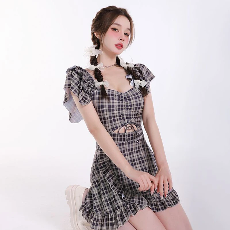 Women Outfits Summer Sweet Bikini Cover up Beach Dress 2023 New College One Piece Swimwear Hot Spring Swimsuit Party Beachwear