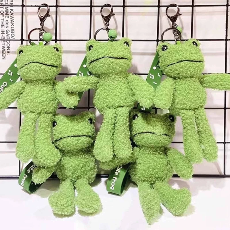 Porte-clés vert en peluche pour grenouille, pendentif à dessin animé pour fille T