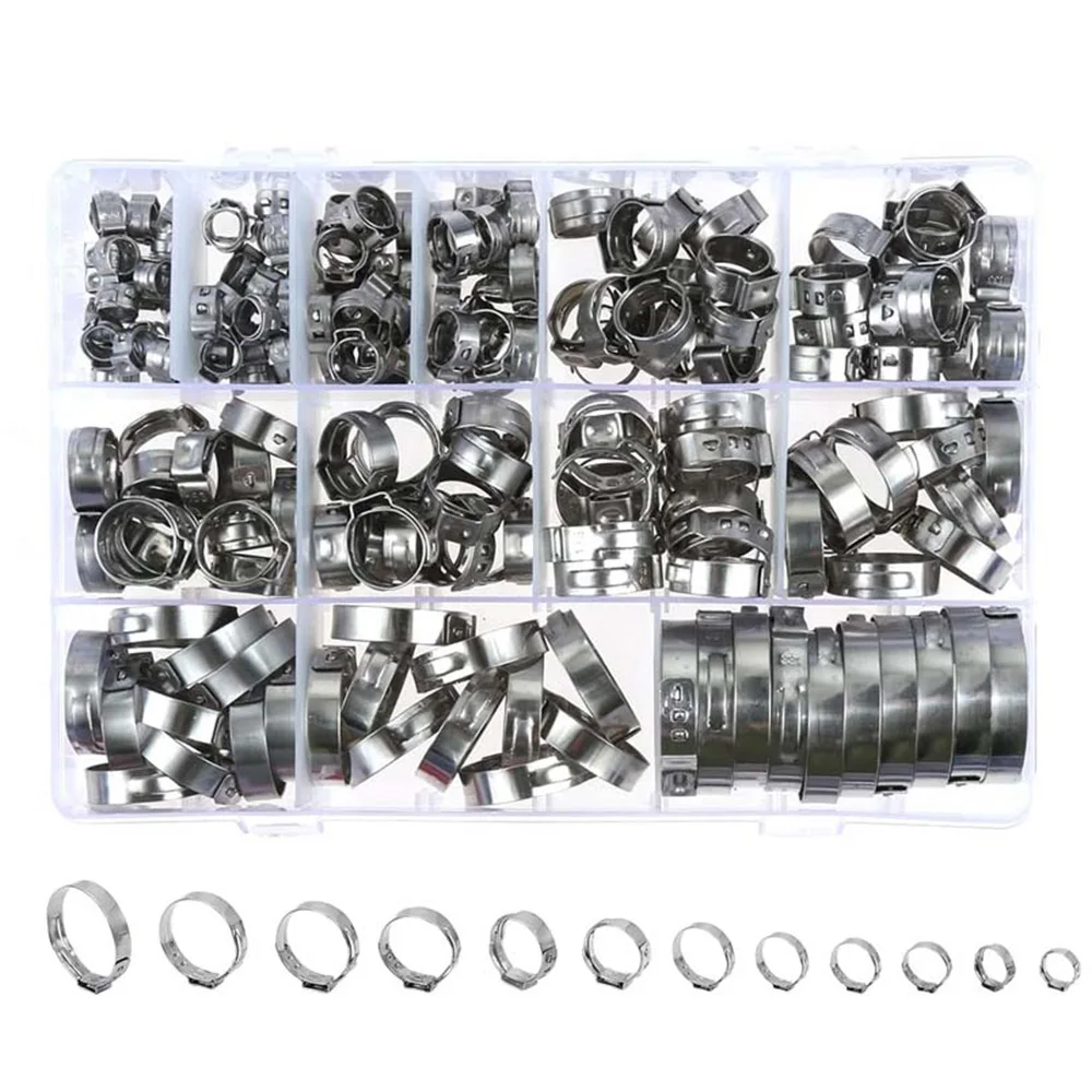 185Pcs 304 fascette stringubo a orecchio singolo in acciaio inossidabile, 5.3-33.1mm anelli di Cinch continuo K di fascette stringubo a crimpare per impianti idraulici automobilistici  13