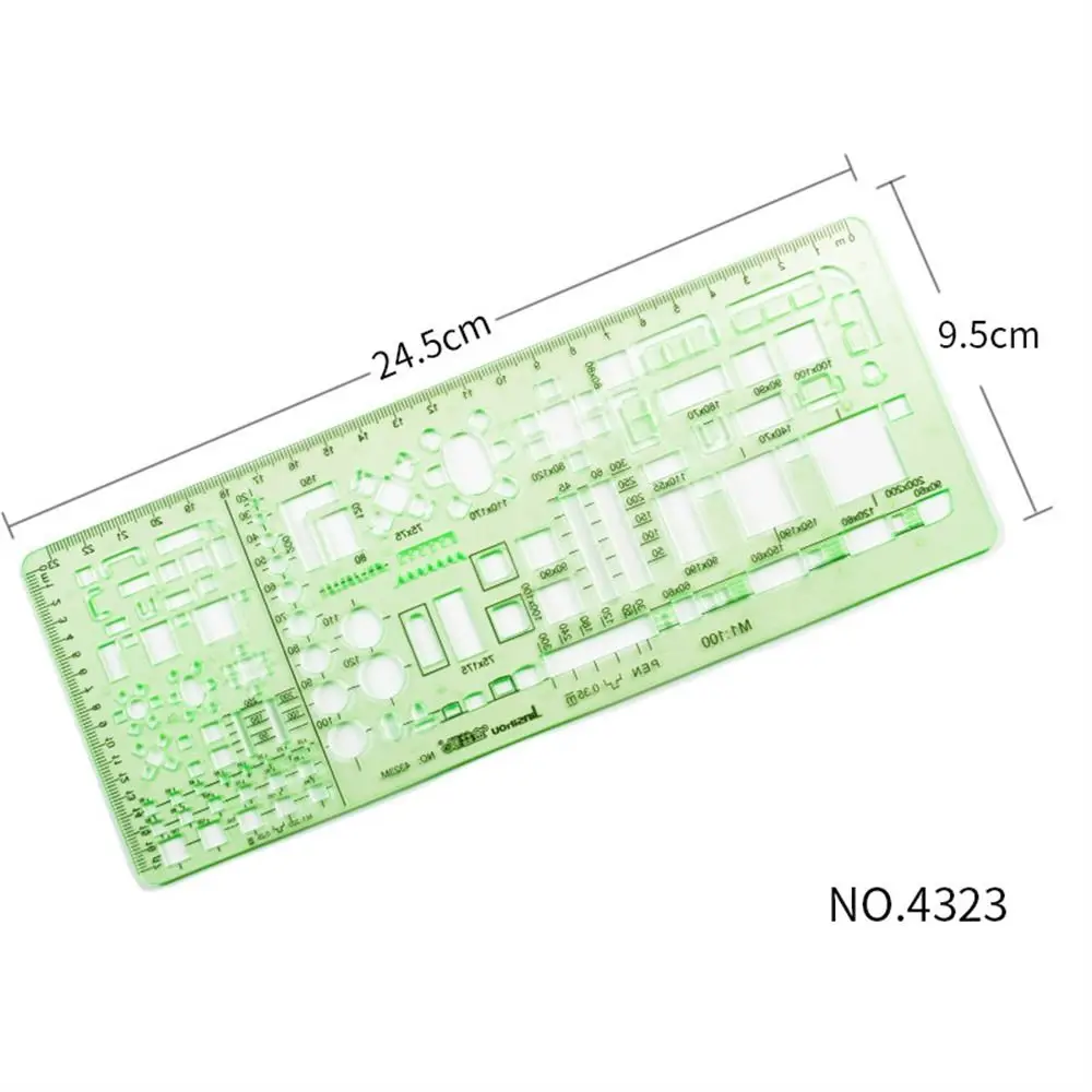 녹색 플라스틱 원 기하학적 템플릿 눈금자 스텐실 측정 도구, 학생 문구 그리기 곡선 눈금자, 17 가지 스타일 눈금자