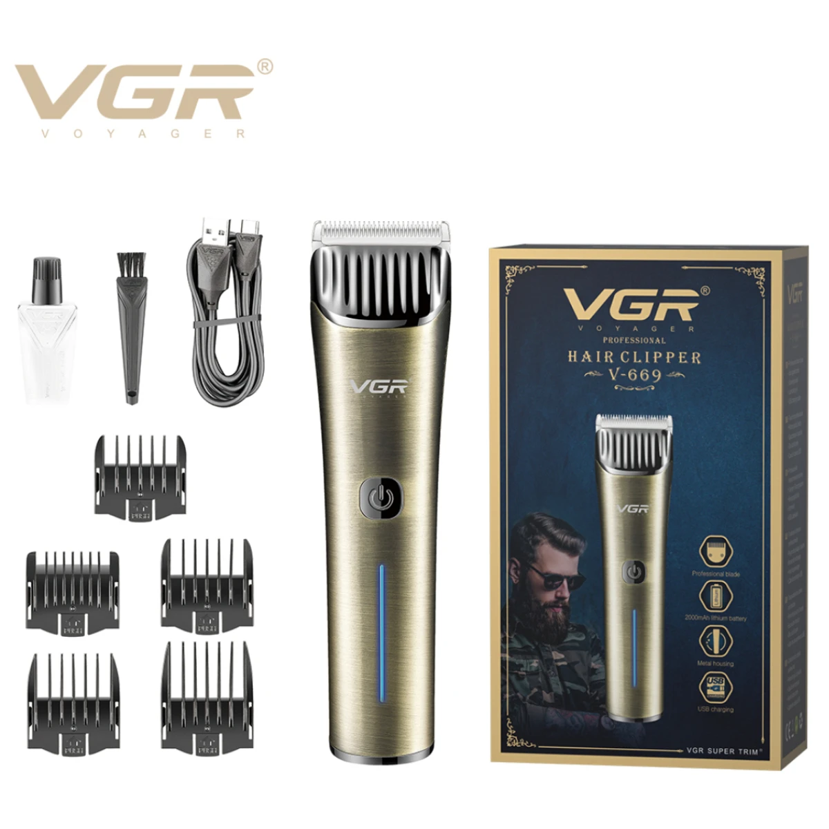 

VGR Hair Clipper Professional Trimmer Haircut Adjustable Hair Cutting Machine Household Digital Display Trimmer for Men V-669