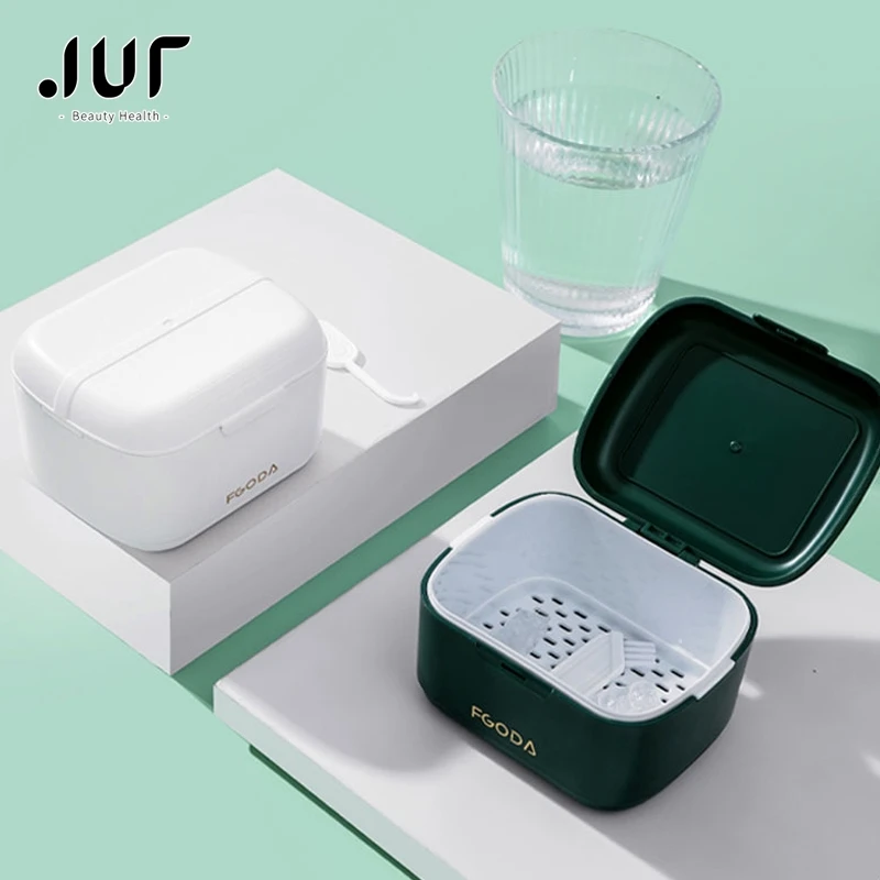 

Oral Orthodontic Retainer Cleaning Case Denture Bath Box With Strainer Double Layer Braces Denture Storage Box Soaking Container