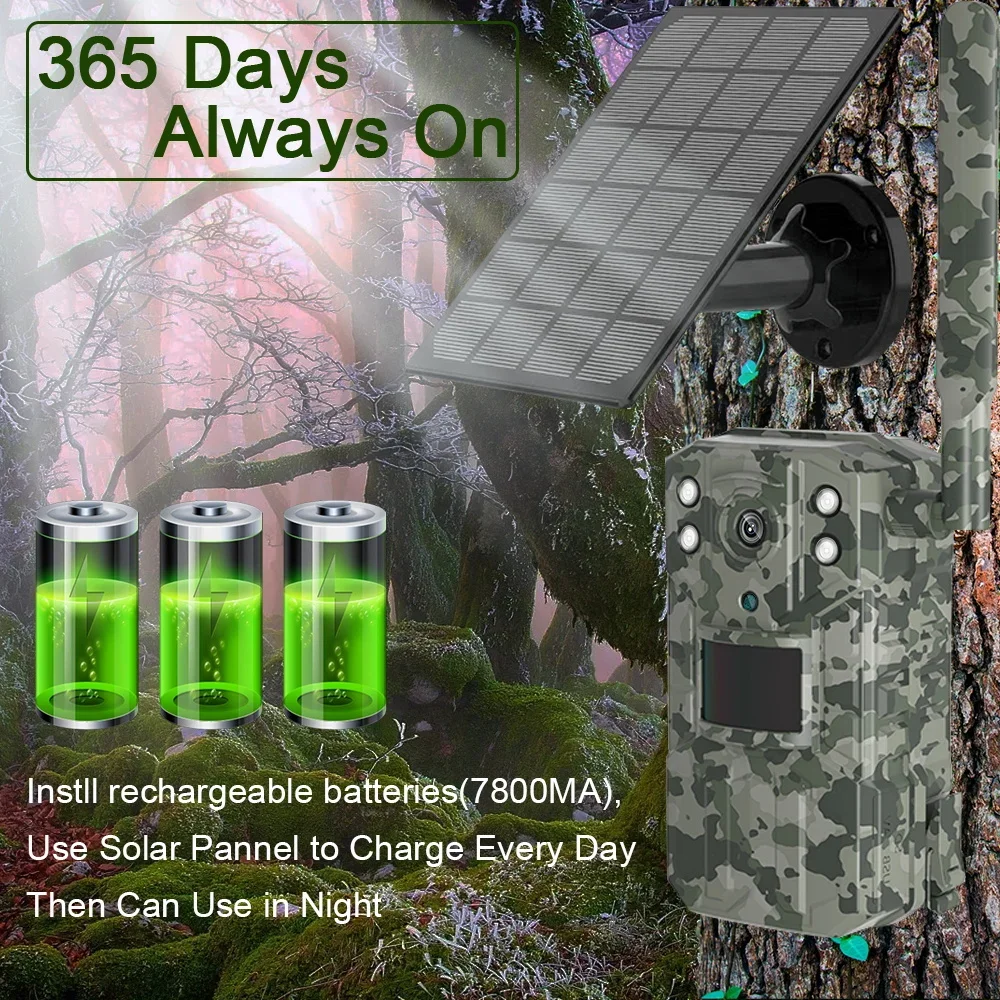Solar Powered Cellular Trail Camera Traps with Sim Card Live Stream No Glow IR 4G App Hunting Camera