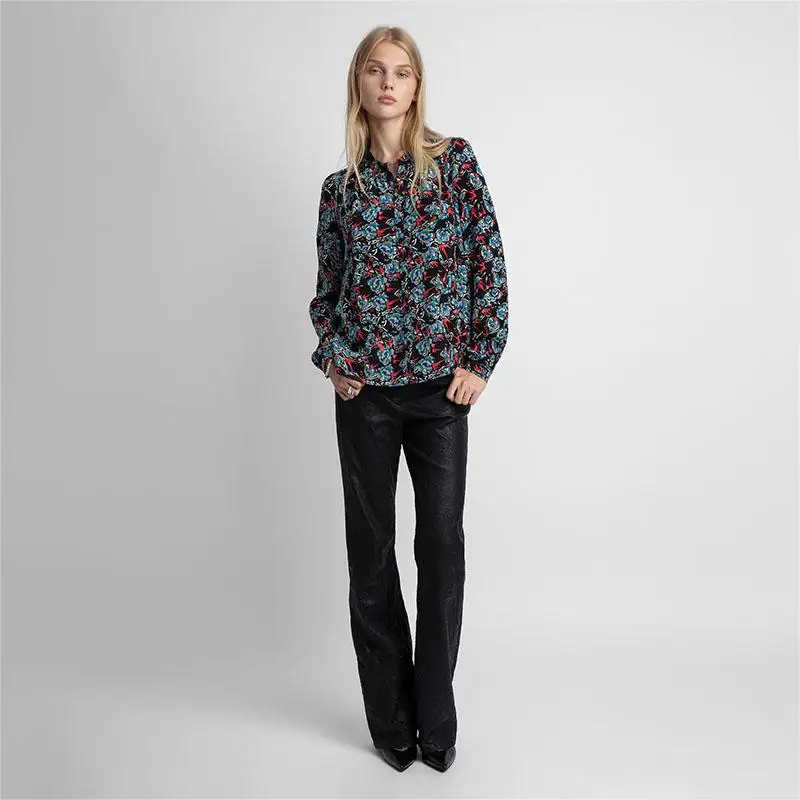 

Zadig Youth Blouses Woman Casual Summer Shirt Button Long Sleeve O-Neck Blouse Chic Floral Print Shirts Vintage Women Clothing