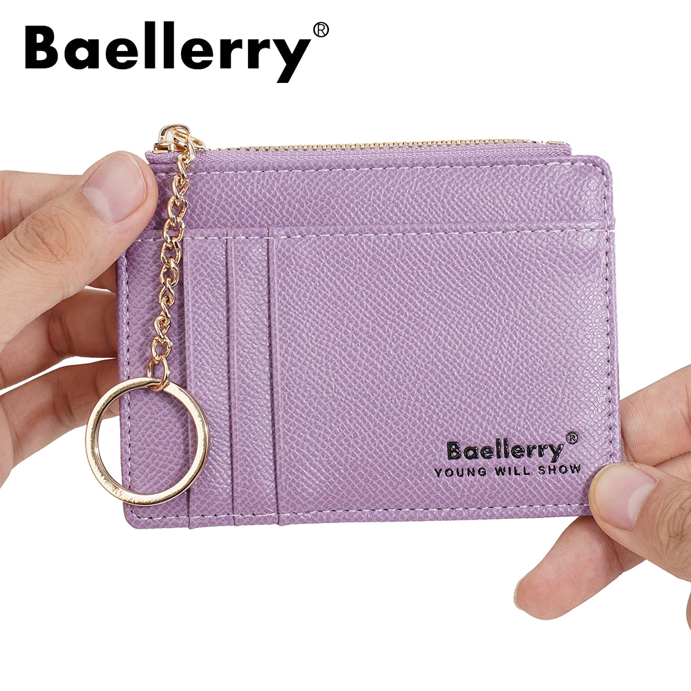 Baellerry Women's Card Holder with Keychain Ins Style Multi Card Wallet Slim Zip Around Coin Purse Fashion Mini Wallet for Keys