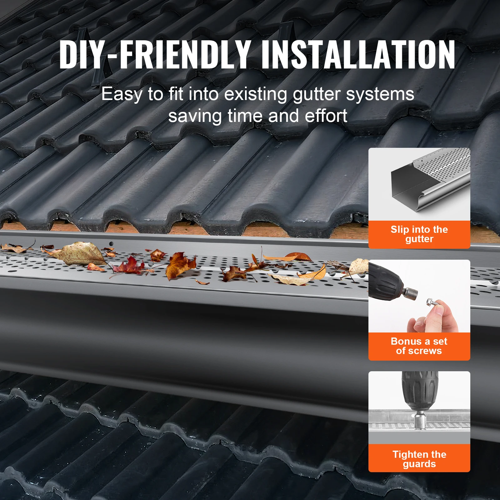 VEVOR Gutter Guard 5/6in Aluminum Leaf Filter DIY Gutter Cover 13/26/52 PCS Raptor Guards Fits Any Roof or Type gutter leaf guard