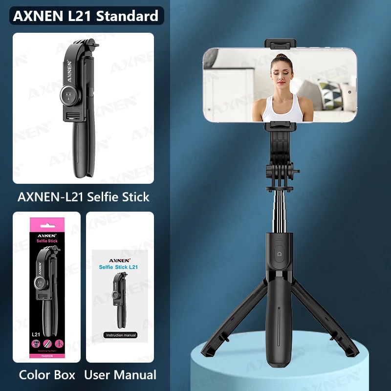 AXNEN L21 Selfie Stick Cellphone Tripod With Extension Rod Wireless Remote Control For Phones Shooting Vlog, Optional_voghion.com
