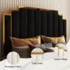 King Size Upholstered Bed, Velvet Beds Frame with 65.4” Tall Gold Trim Headboard, No Box Spring Needed, Bed Frame 4