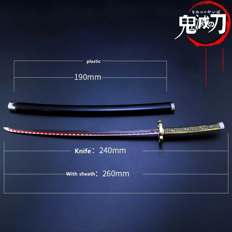 Japanese Katana Demon Slayer Tanjirou 25cm Anime Ghost Killer Cosplay Metal Prop Weapon Collection Toy Home Decor