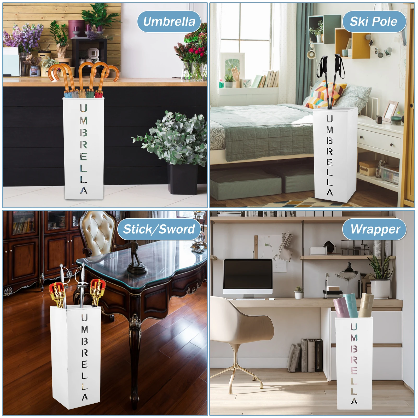Metal Umbrella Stand Square Free Standing Umbrella Rack Decorative Holder Bin Multipurpose Walking Sticks Holder Home