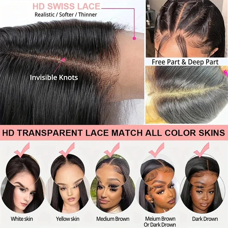 30 32 34 Inch Bone Straight 13x4 13x6 HD Transparent Lace Front Wigs For Women 250% 5x5 Glueless Wigs Human Hair Ready To Wear