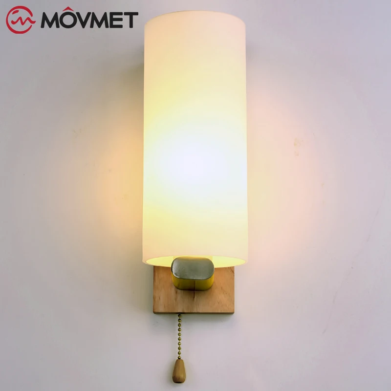 풀 와이어 스위치가 있는 목재 LED 벽 램프, 침대 옆 조명, 침실 통로, 주방 거실 장식, 레트로 빈티지 스콘스 E27