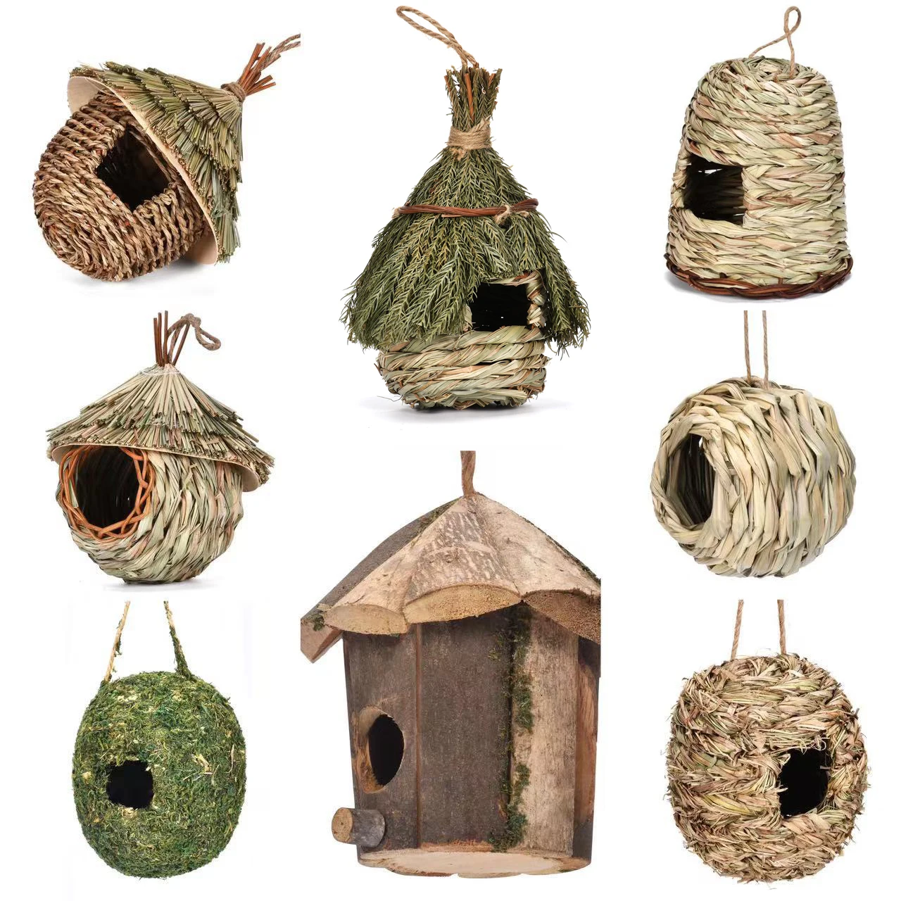 Unique Birdhouse Hand-woven Natural Grass Hummingbird House for Garden Outdoor Decoration Window Hideaway Bird House Bird Nest