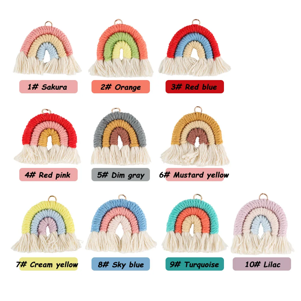 Teething Beads 20/50/100Pcs Handmade Woven Cotton Rope Rainbow Tassels Bead Boho Style Pendants Rainbow Keychain Jewelry Making Accessories