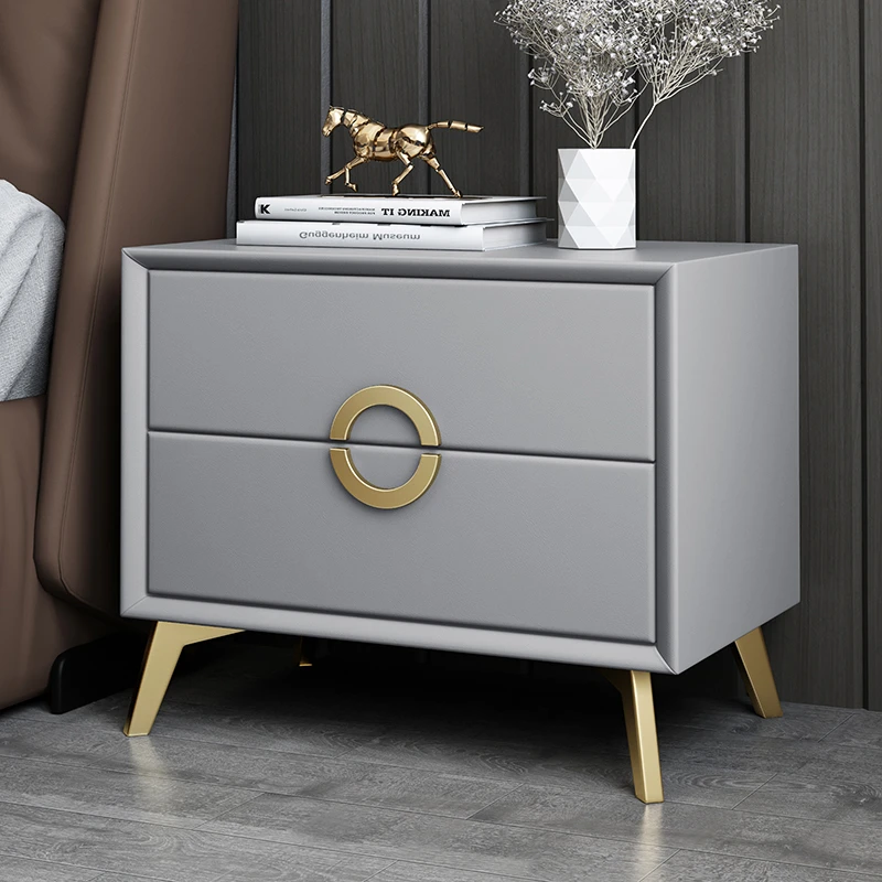 INS Bedroom bedside table solid wood bedside cabinet luxury Corner cabinet drawers storage design Leather nightstand furniture