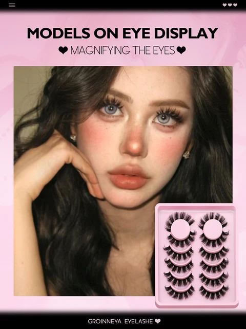 GROINNEYA False Eyelashes Cat Eye Fluffy Faux Mink Lashes Wispy Lashes Dramatic Long Thick Volume Mink False Eyelashes Makeup 3