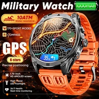 Montre connectée sportive GPS durable pour l'extérieur, modèle 2026, avec GPS intégré, batterie 1000 mAh, étanche 10 ATM, écran AOD 1,75 pouces, montre militaire pour homme 1