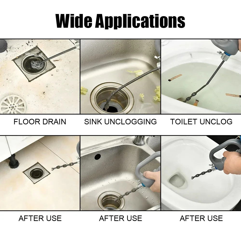 Drain Unblocker Toilet Sink Drain Unblocker Sewer Pipe Plunger 5/7/10 Meters Handheld Extendable Bathroom Kitchen Cleaning