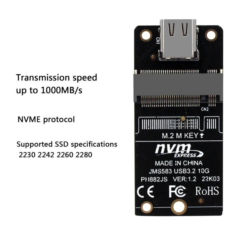 NVME to USB 3.1 Type-C Adapter M2 NVME SSD Adapter JMS583 10Gbps .2 to USB 3.1 Support m2 nvme SSD 2230/42/60/80