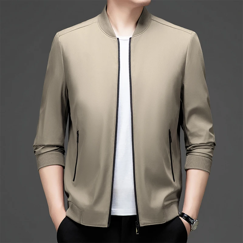 Fashion Stand Collar Zipper Solid Color Casual Business Coats Men Clothing 2024 Autumn New Loose All-match Tops Korean Jackets