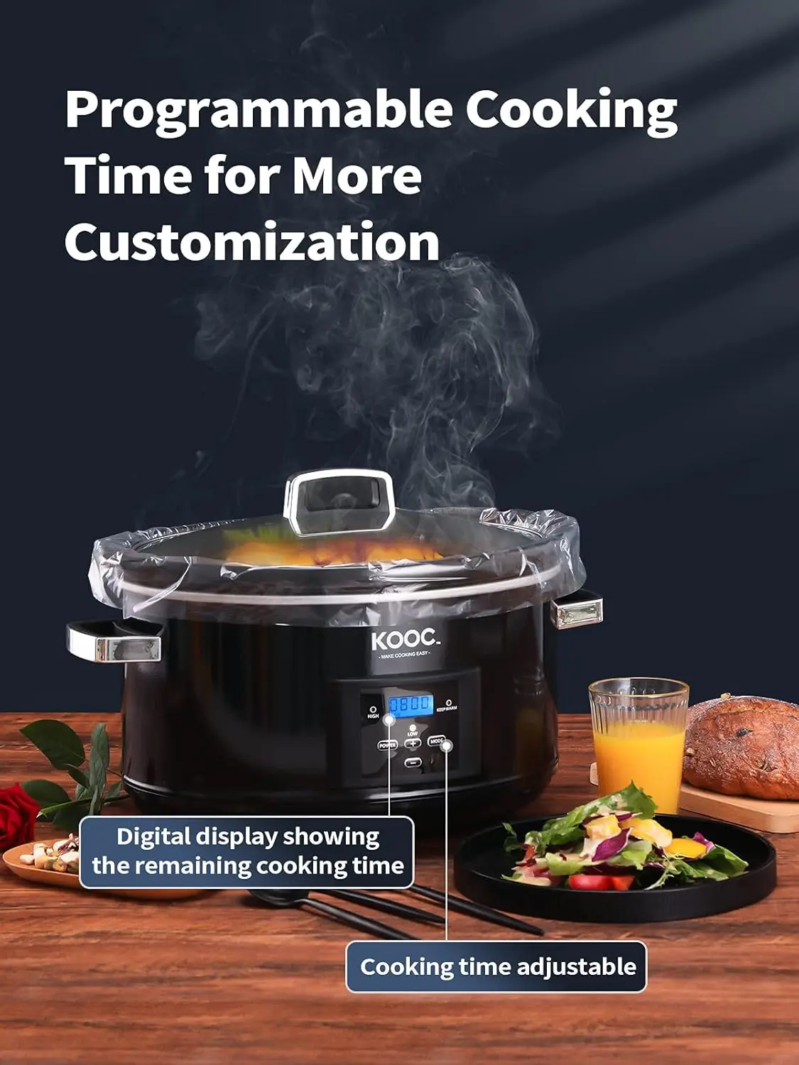 LAUNCH] KOOC 8.5-Quart Programmable Slow Cooker, Larger than 8 Quart, More Practical than 10 Quart, with Digital Countdown
