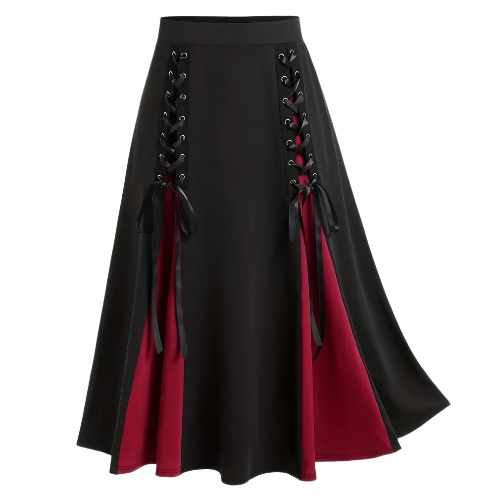 

Anime Women Gothic Cosplay Costume Vintage Drawstring High Waisted Dress Daily Outfits Girl Adjustable Ruffle Patchwork Skirt