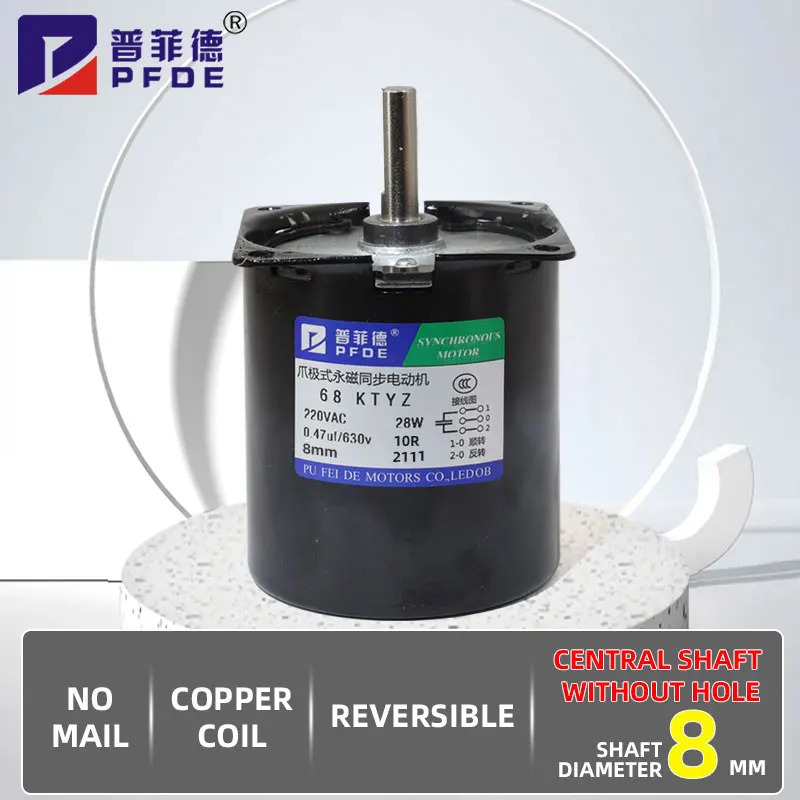 Motor Síncrono de Ímã Permanente Eixo Central mm Frente e Verso Controlador Motor Elétrico ca 28w 68ktyz 220v