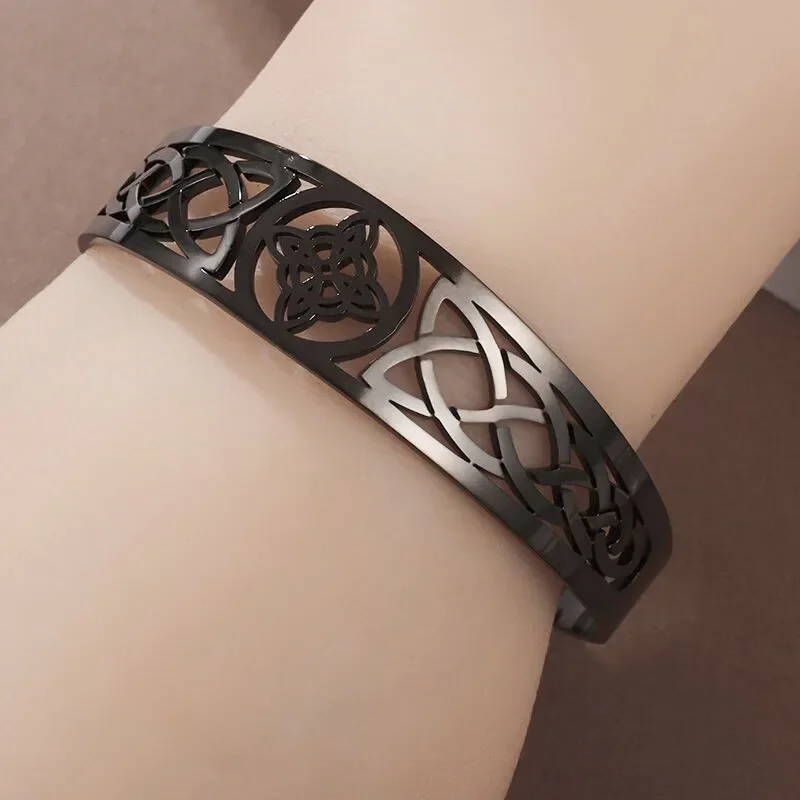 Witch Knot Bracelet Stainless Steel Adjustable Open Cuff Bracelet Celtic Witchcraft Amulet Jewelry Men Women Birthday Gift