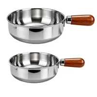 Pot en acier inoxydable avec manche en bois résistant à la chaleur, Compatible à Induction, Base antidérapante, Pot à lait à Distribution uniforme de la chaleur, 1 pièce 2