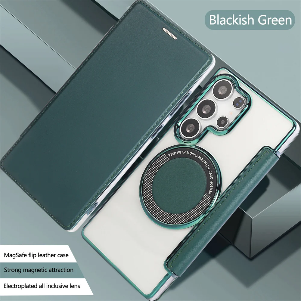 Elegant Leather Flip Wallet with Magnetic Closure & Wireless Charging Compatibility