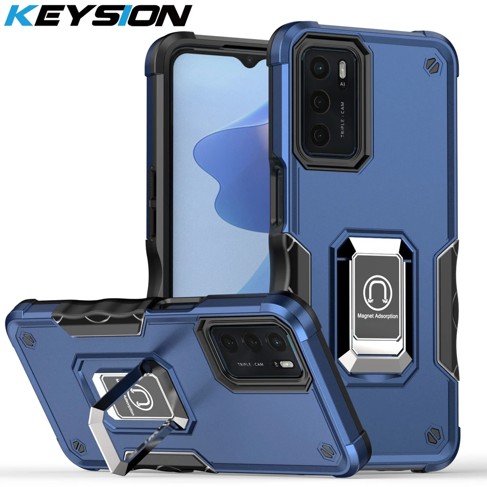 KEYSION stoßfeste Rüstungshülle für OPPO A16 A16S A74 A95 4G, Silikon + PC-Ring-Ständer, Telefon-Rückseite für OPPO Reno 6 5G 6_voghion.com