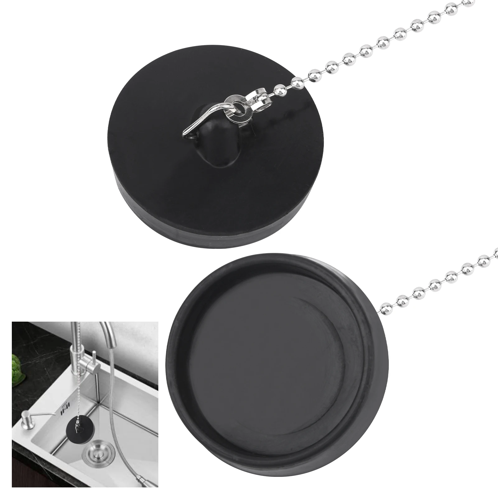 Bathtub Stopper 2pcs 43mm Hanging Ring with Chain