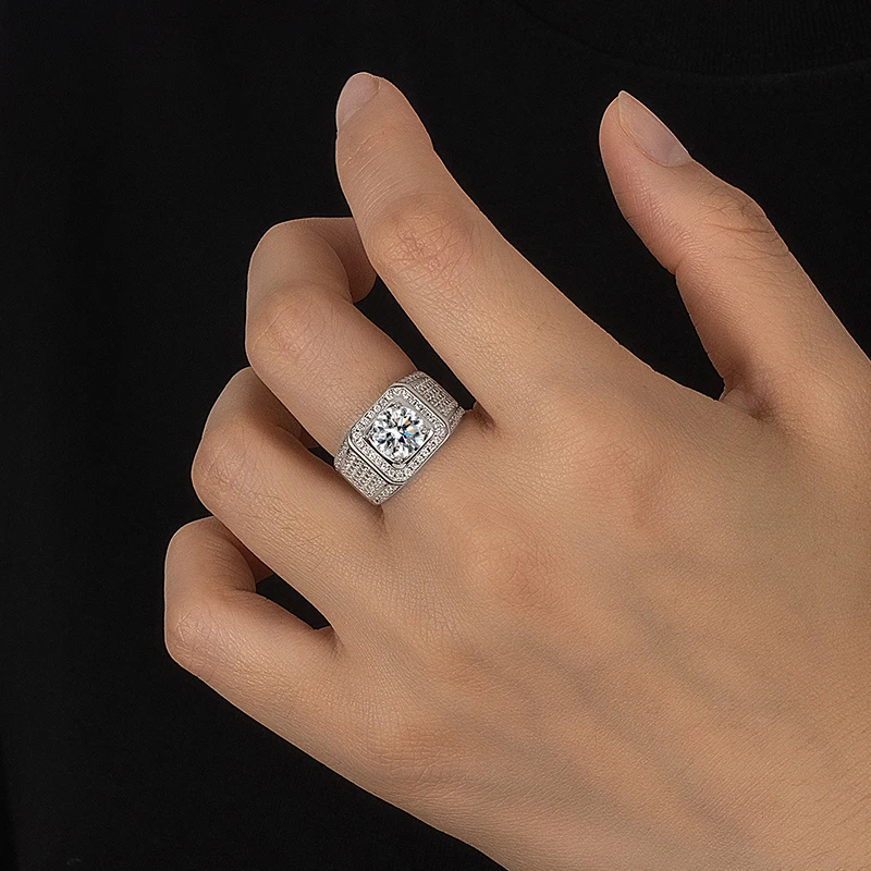 2/5CT Moissanite Ring For Men S925 Pure Silver Set With Bright Diamonds Engagement Ring Luxury Wedding Jewelry