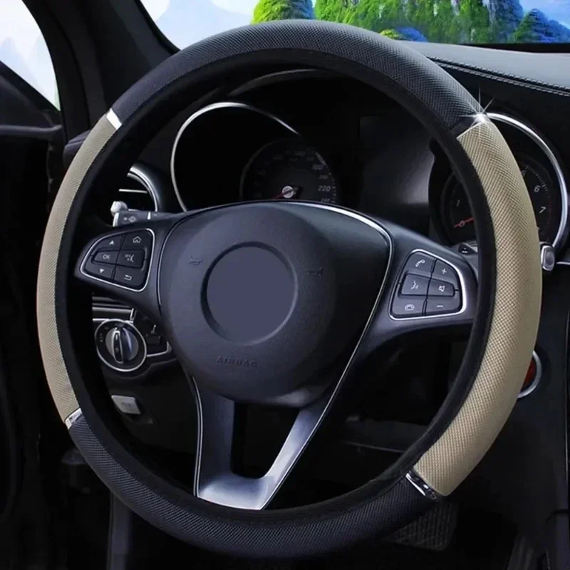 Leather Car Steering Wheel Cover Anti Slip Protective Accessory