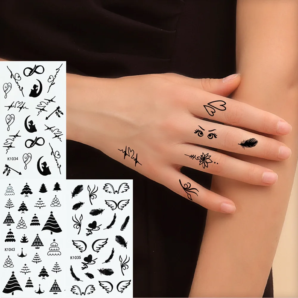 

Finger Tattoo Stickers 2pcs/set Black White Small Pattern Temporary Waterproof Female Fake Tattoo