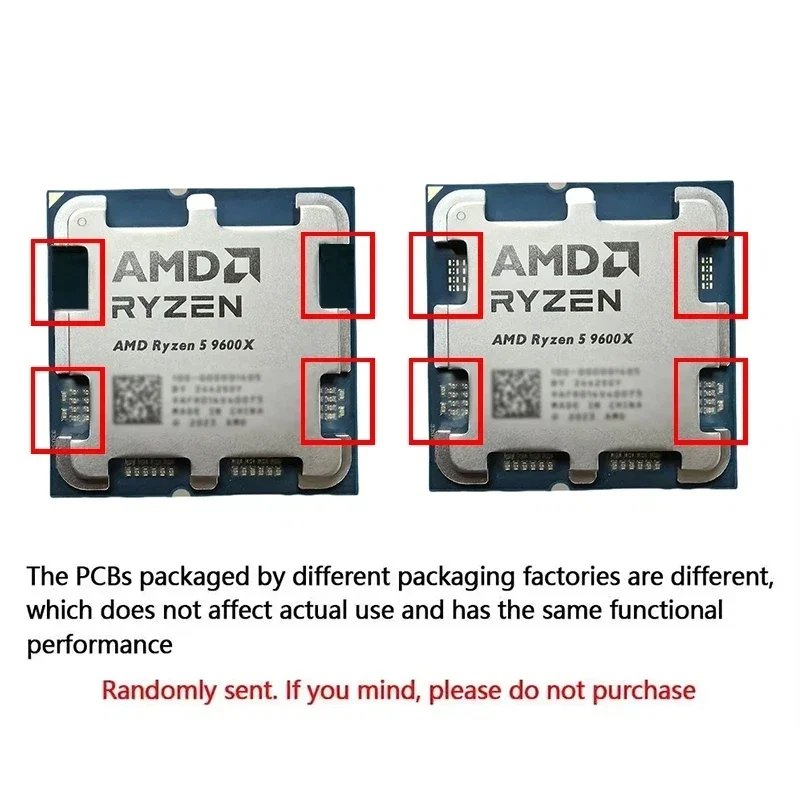 AMD 라이젠 5 9600X CPU 6코어 12스레드 32MB L3 캐시 최대 5.4GHz B850 X870 AM5용 루즈 피스 - 데스크탑 프로세서